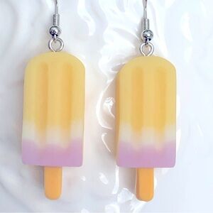 New Popsicle Dangling Drop Handmade Earrings Pastel Yellow Purple Fun Miniature